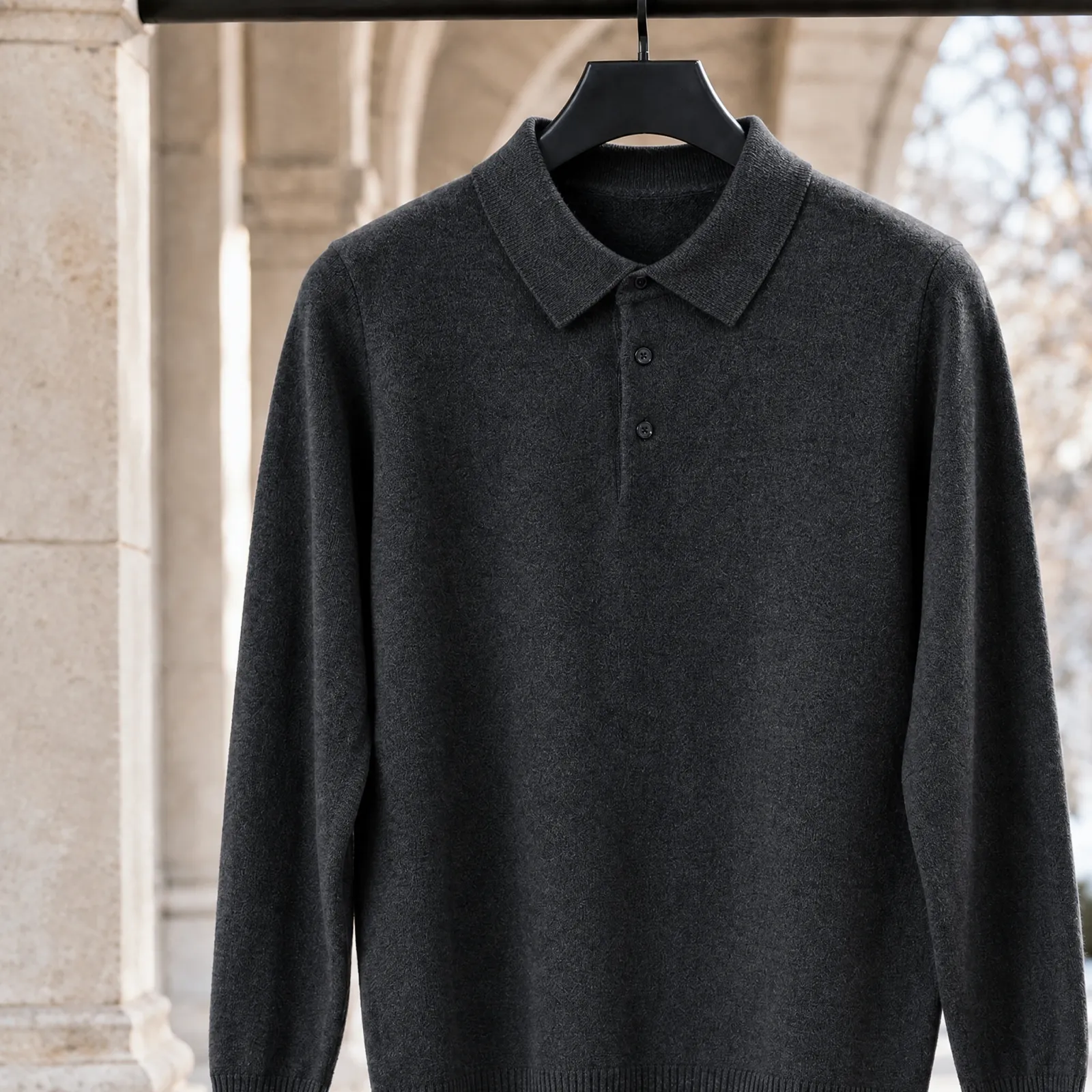 Ross Polo Sweater in Black Gray