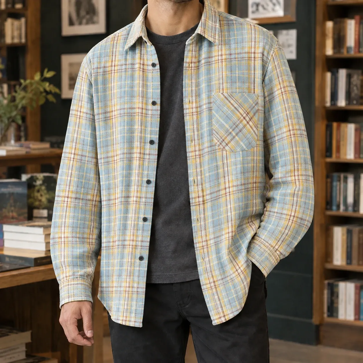 Nathan-Dean Plaid Overshirt in Light Blue