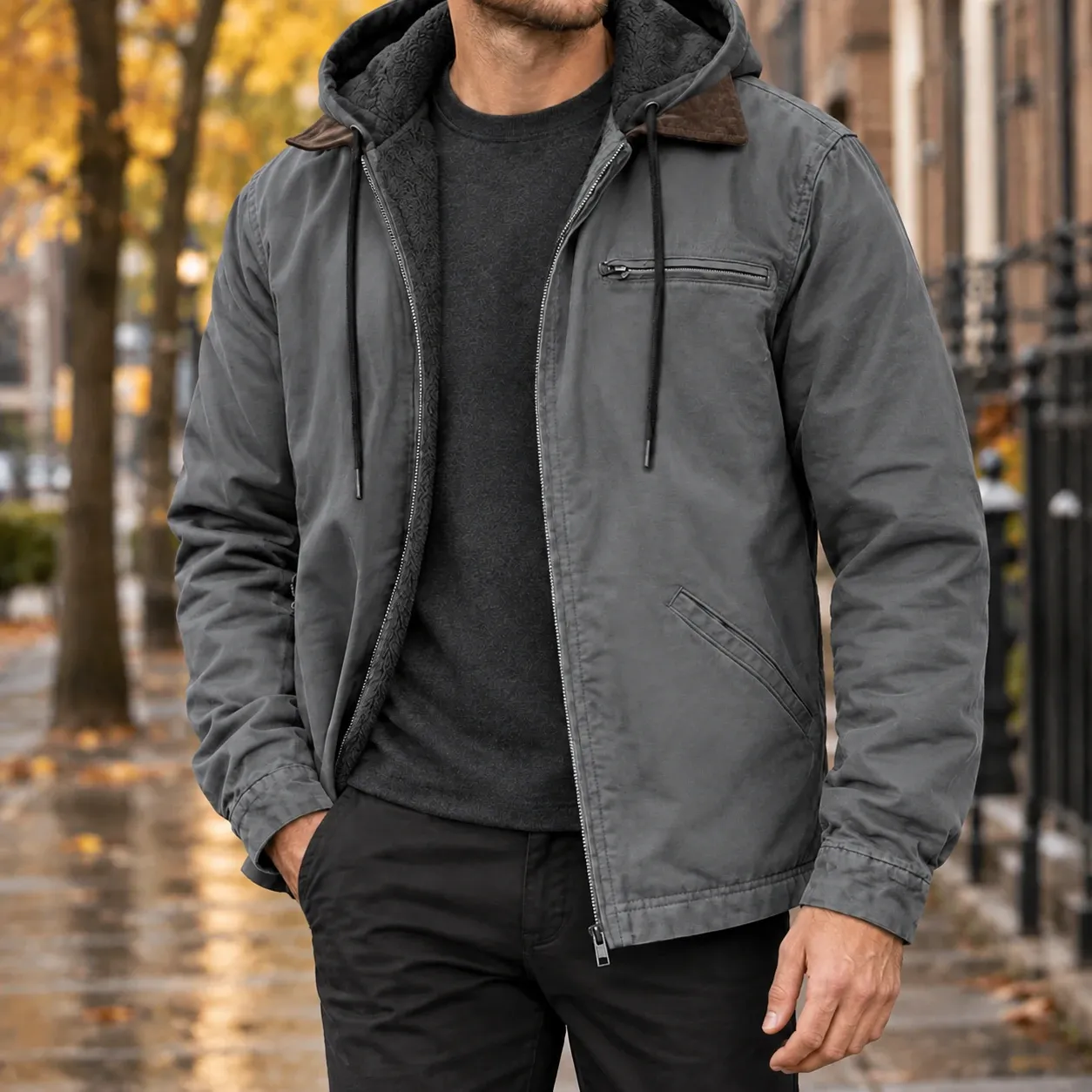 Isaac-Flynn Hooded Jacket in Gray