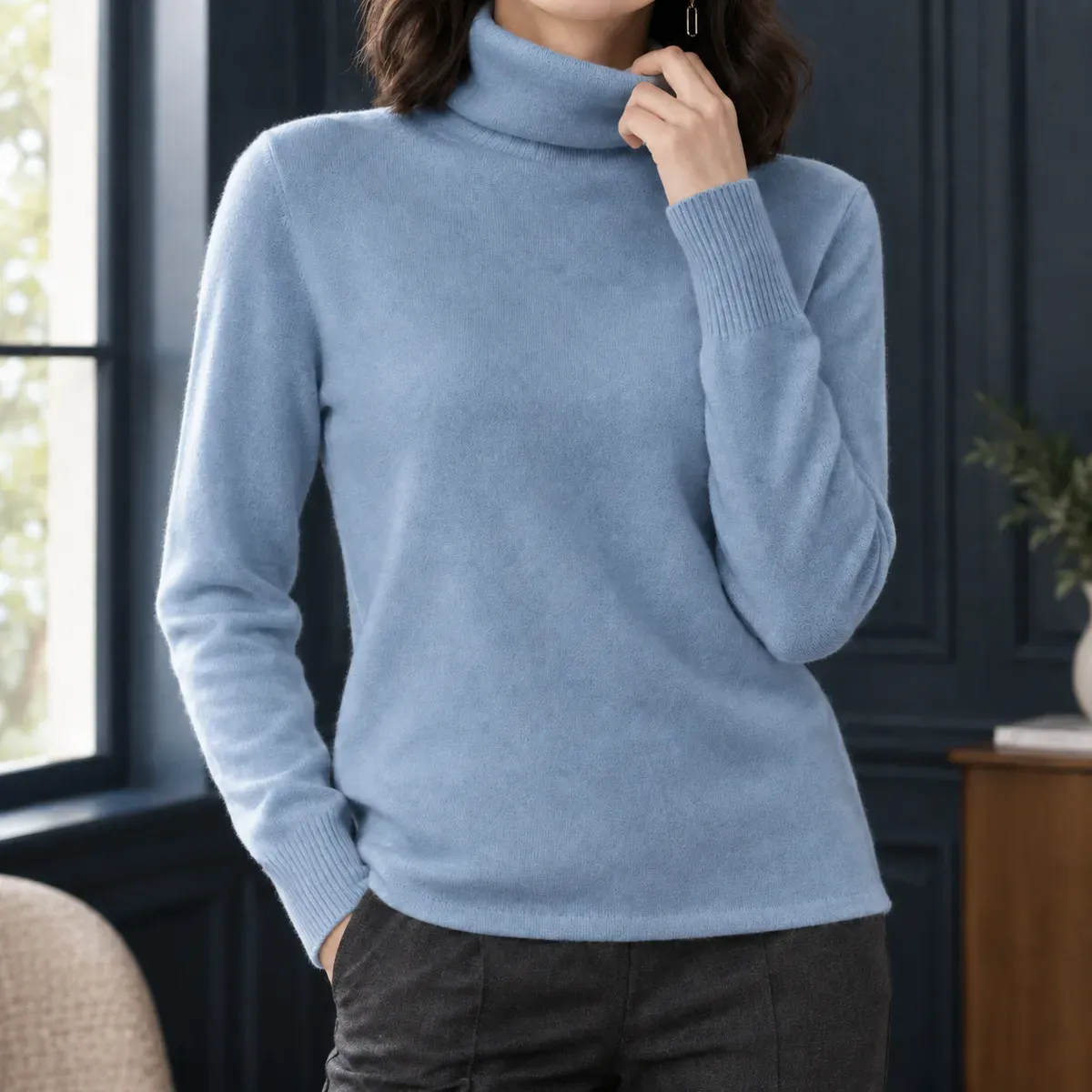 Chloe Turtleneck Sweater in Mist Blue