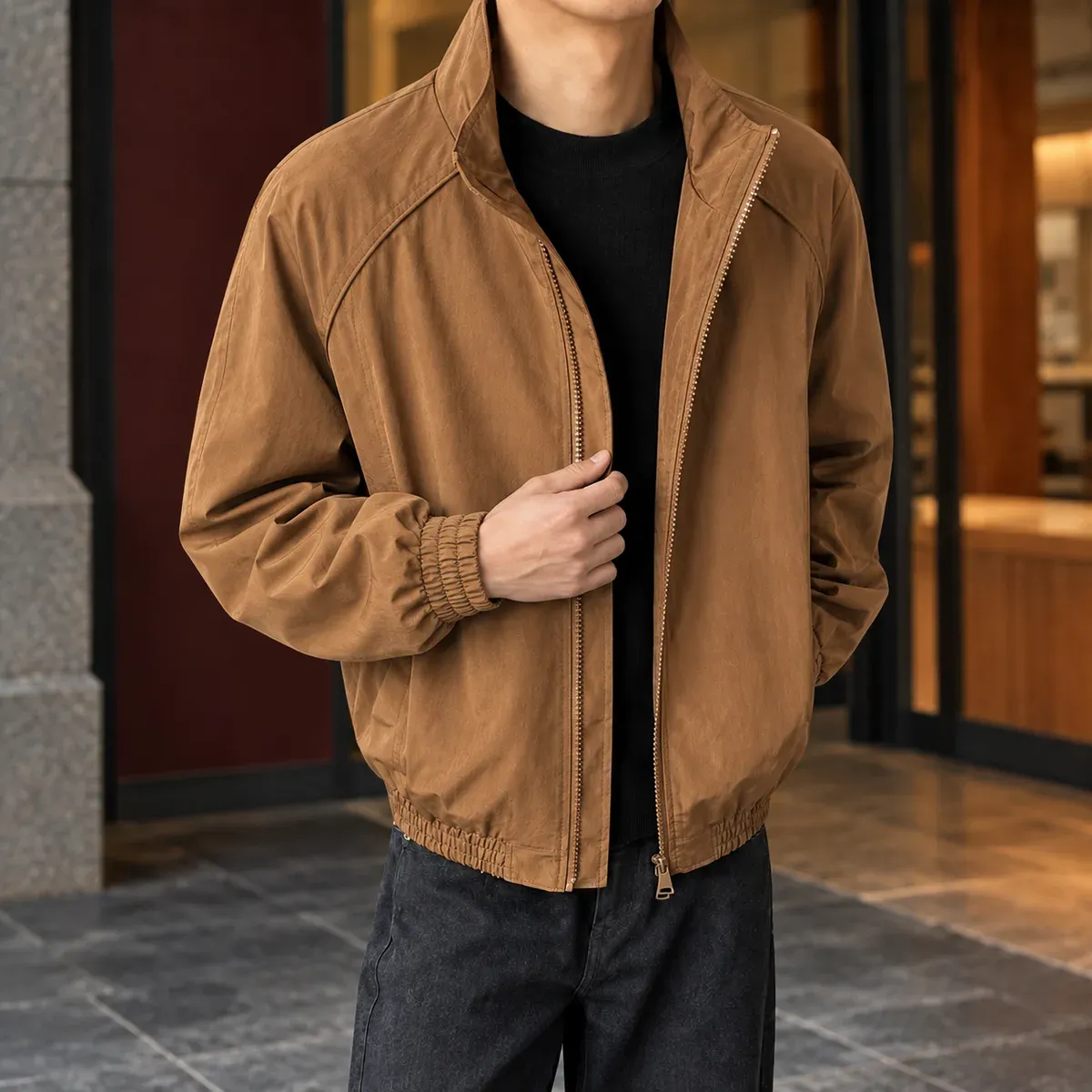 Maurice Stand Collar Jacket in Brown
