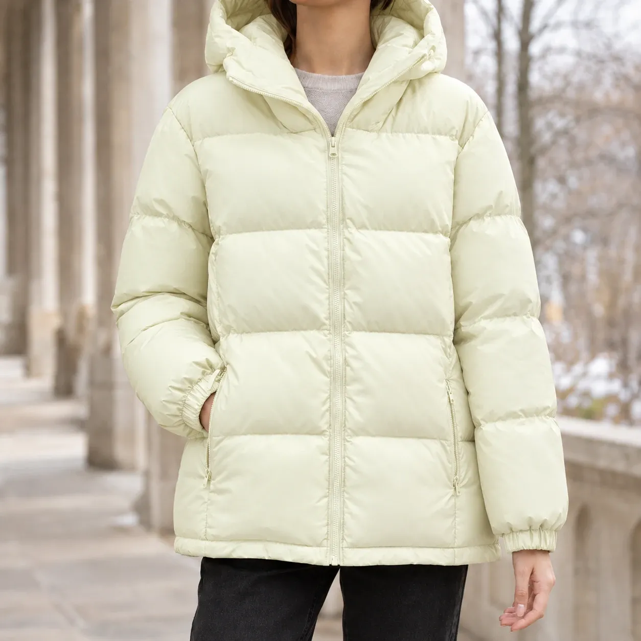 Sienna Hooded Puffer Jacket in Light Yellow