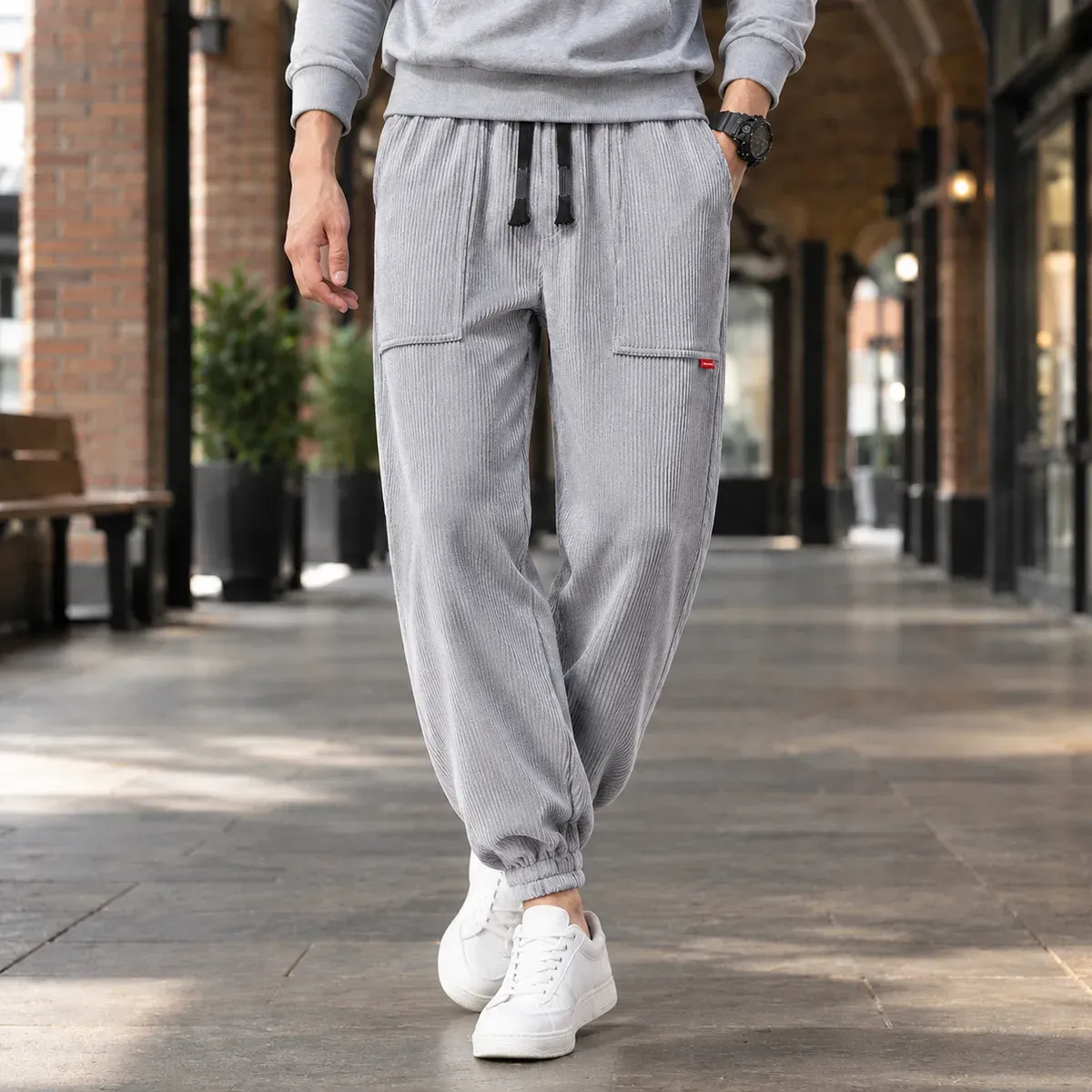 Felix-West Relaxed Pants in Light Gray Casual