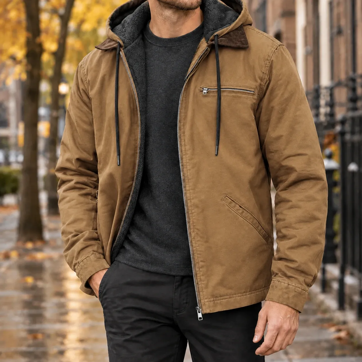 Isaac-Flynn Hooded Jacket in Camel