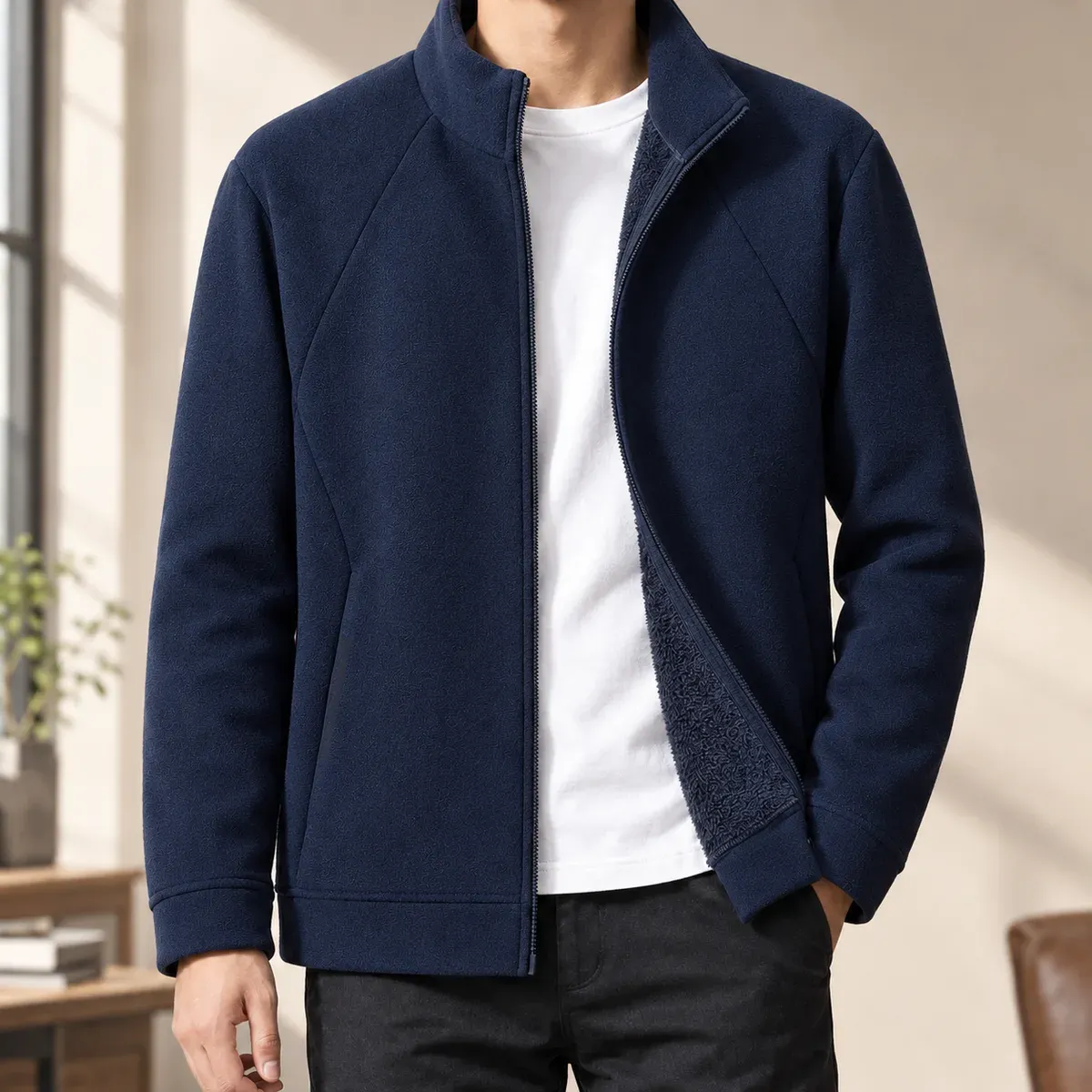 Montague Fleece Zip Jacket in Navy Blue