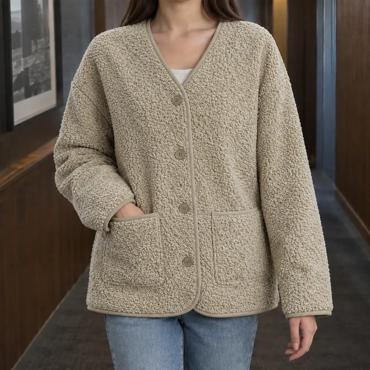 Mallory Fleece Jacket in Beige