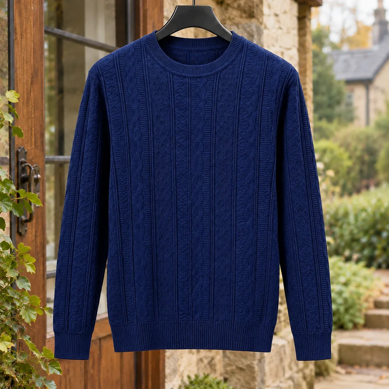 Warrick-Scott Cable Knit Sweater in Navy Blue