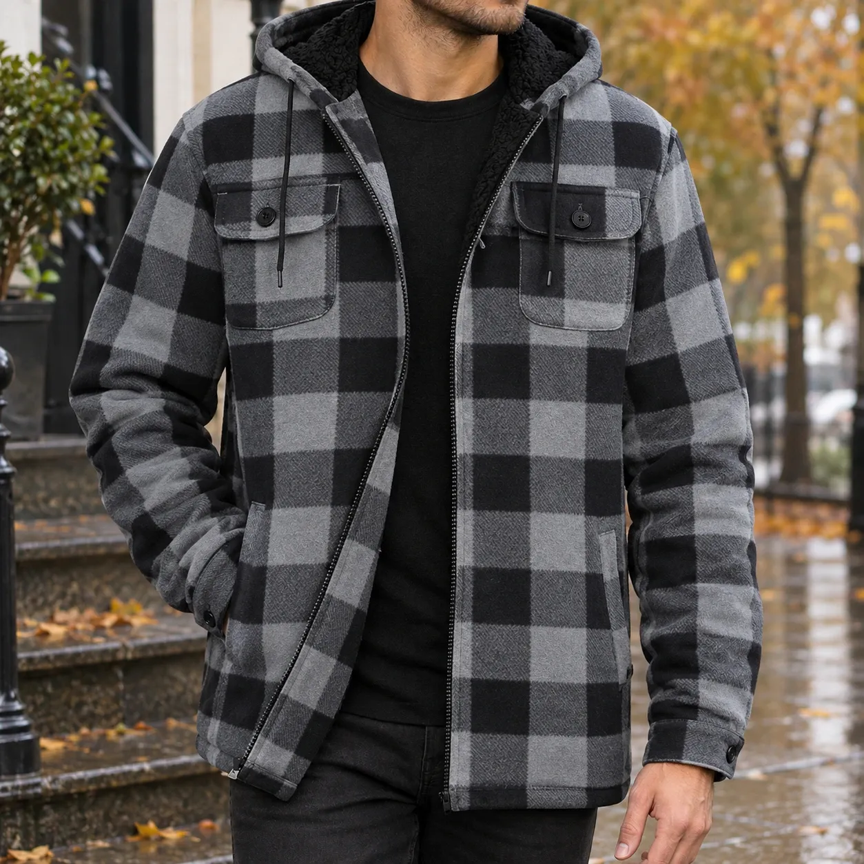 Michael Plaid Jacket in Gray Grid