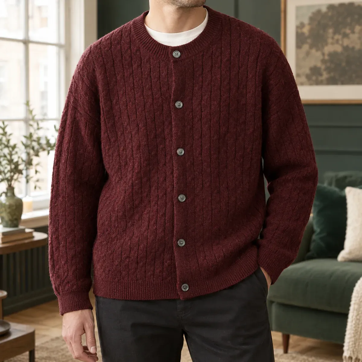 Adam-Reid Cable Cardigan — gallery photograph 1