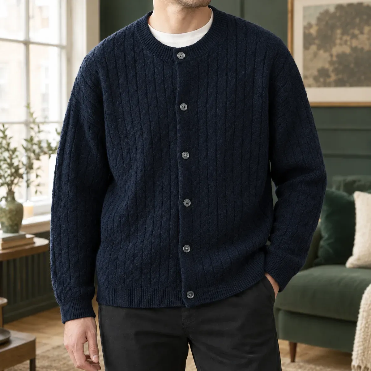 Adam-Reid Cable Cardigan in Navy