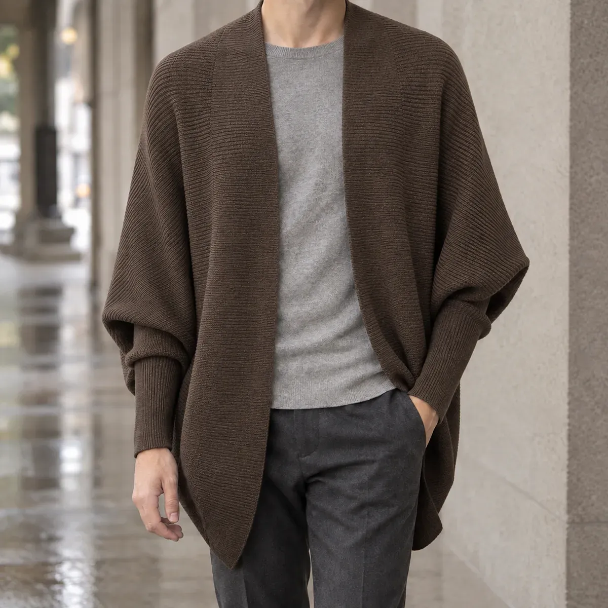 Charles-Grant Batwing Cardigan in Brown