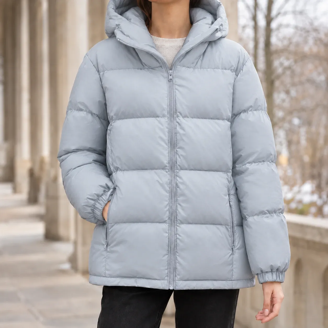 Sienna Hooded Puffer Jacket in Light Blue