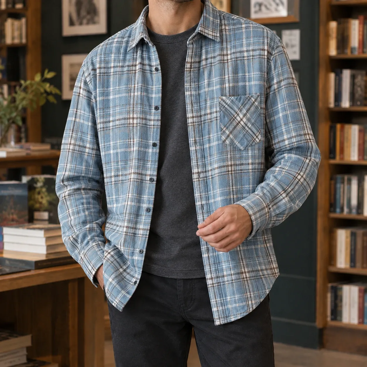Nathan-Dean Plaid Overshirt in Dark Blue