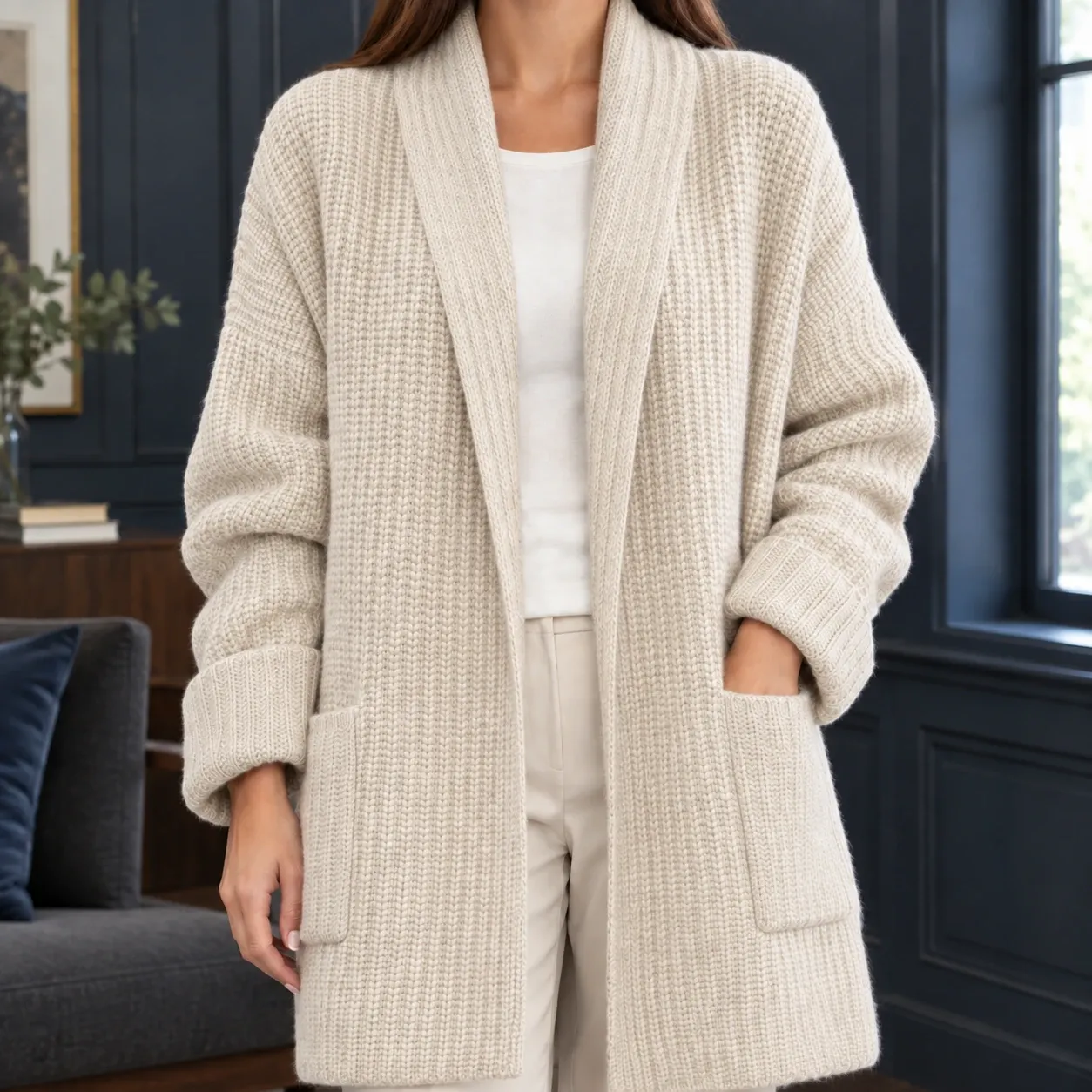Blair-Elise Ribbed Cardigan in Apricot