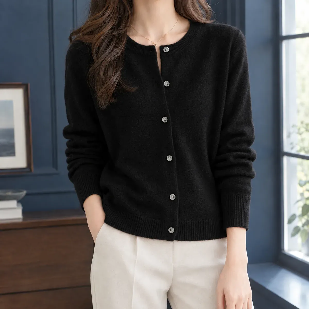 Lillian-June Round Neck Cardigan in Black