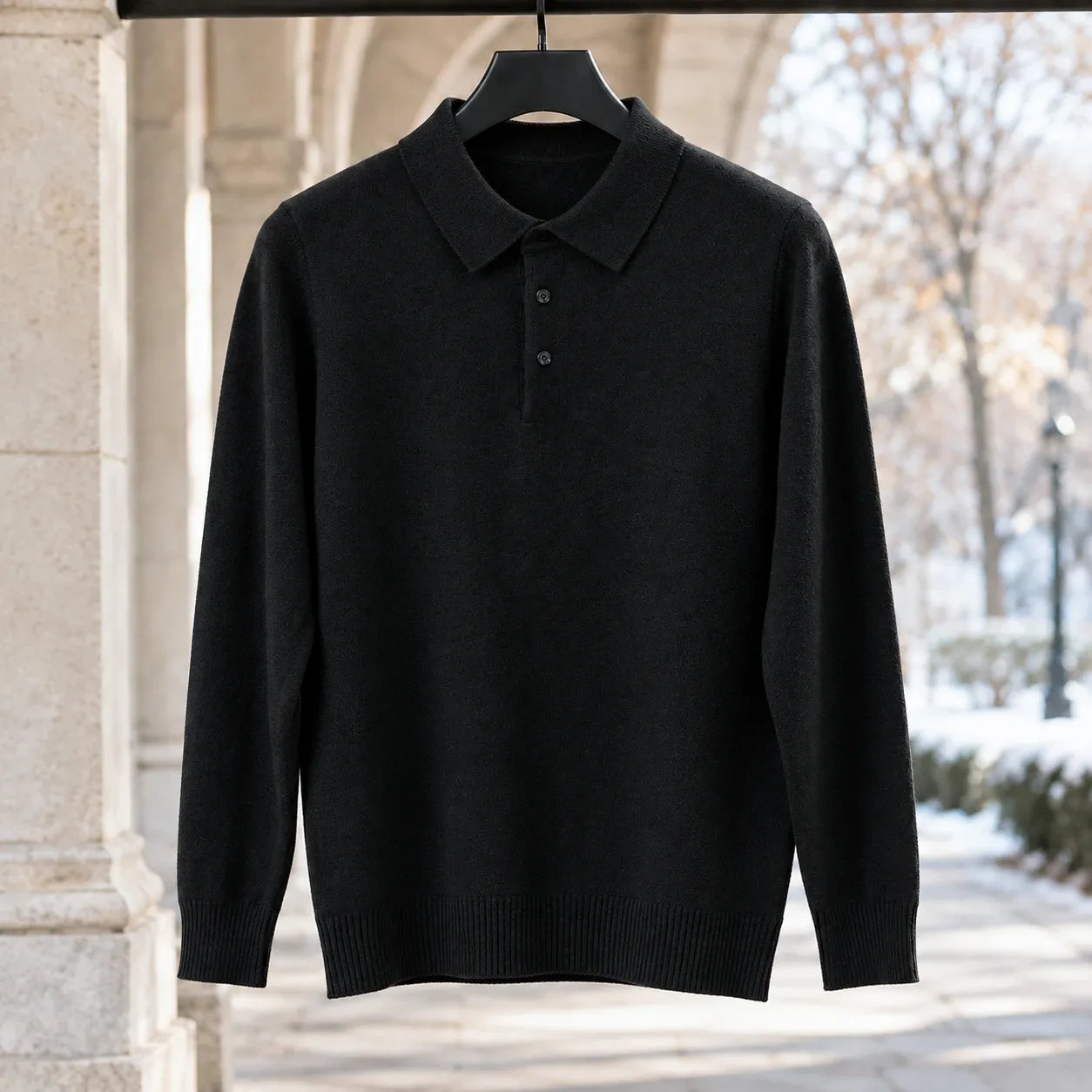 Ross Polo Sweater in Piano Black