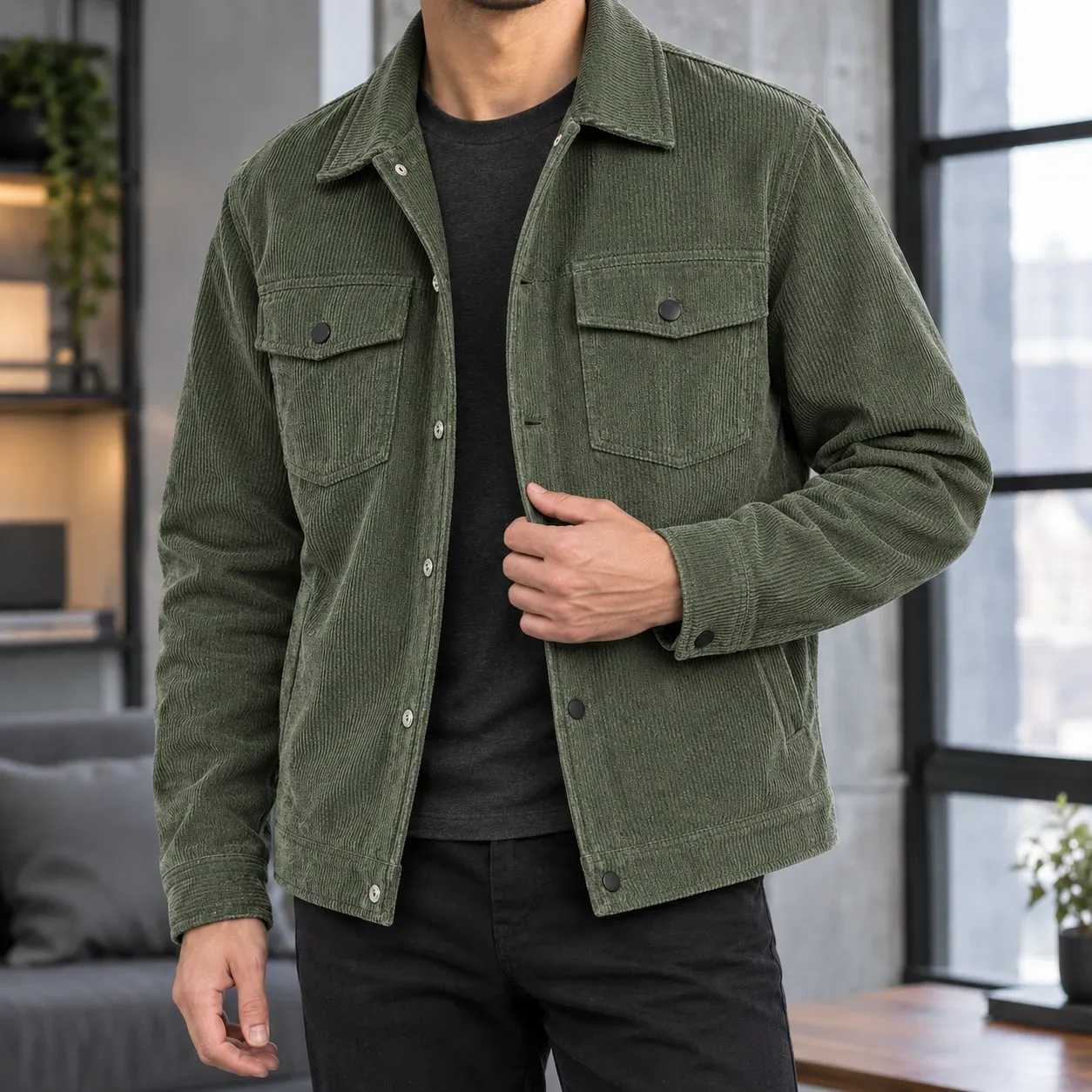 James-Dean Corduroy Jacket in Military Green