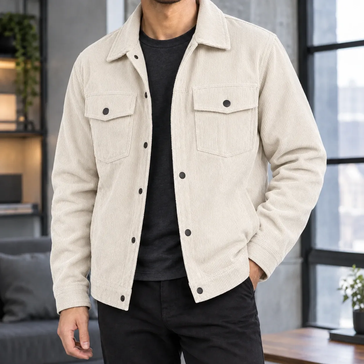 James-Dean Corduroy Jacket in Off-white