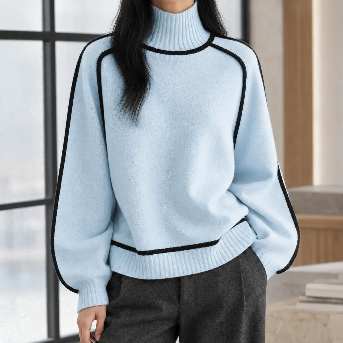 Keira Turtleneck Sweater in Light Blue