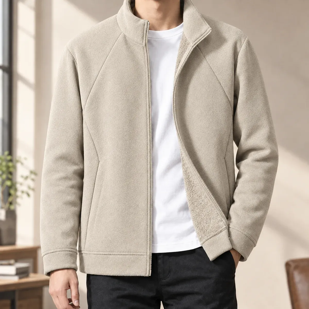 Montague Fleece Zip Jacket in Beige