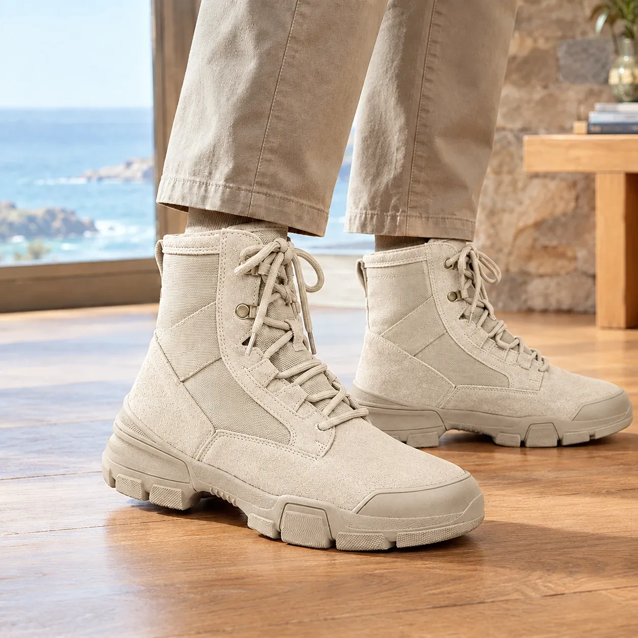 Gallarate Suede Ankle Boots in Beige Lining