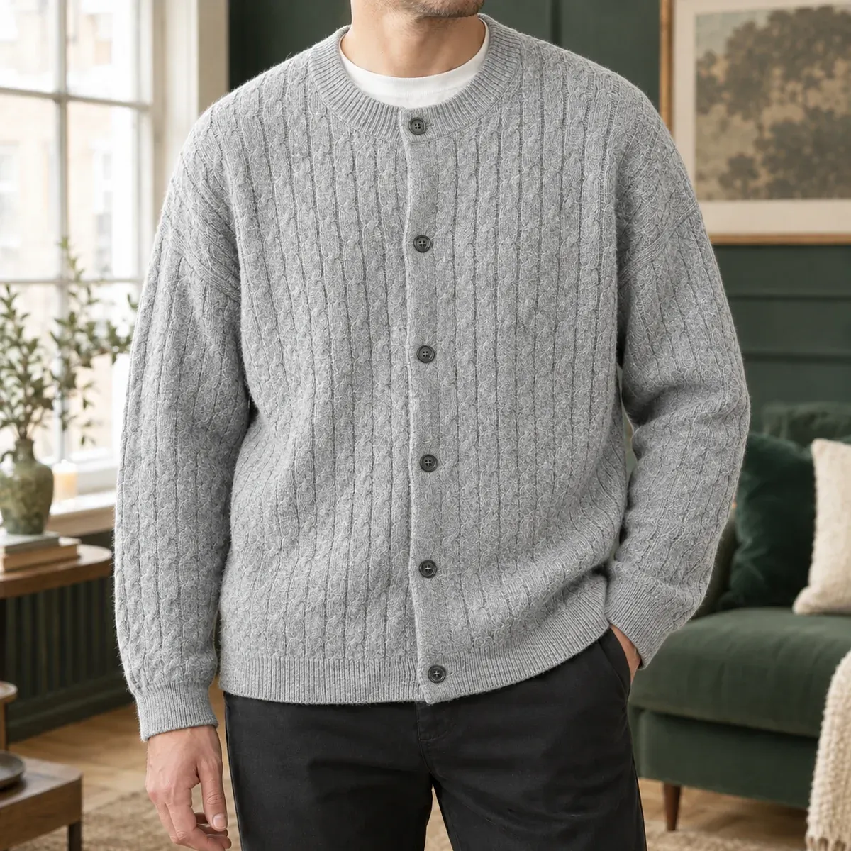 Adam-Reid Cable Cardigan in Gray