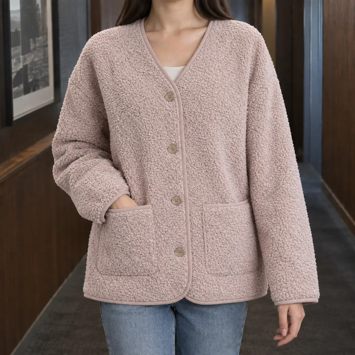 Mallory Fleece Jacket in Light Pink