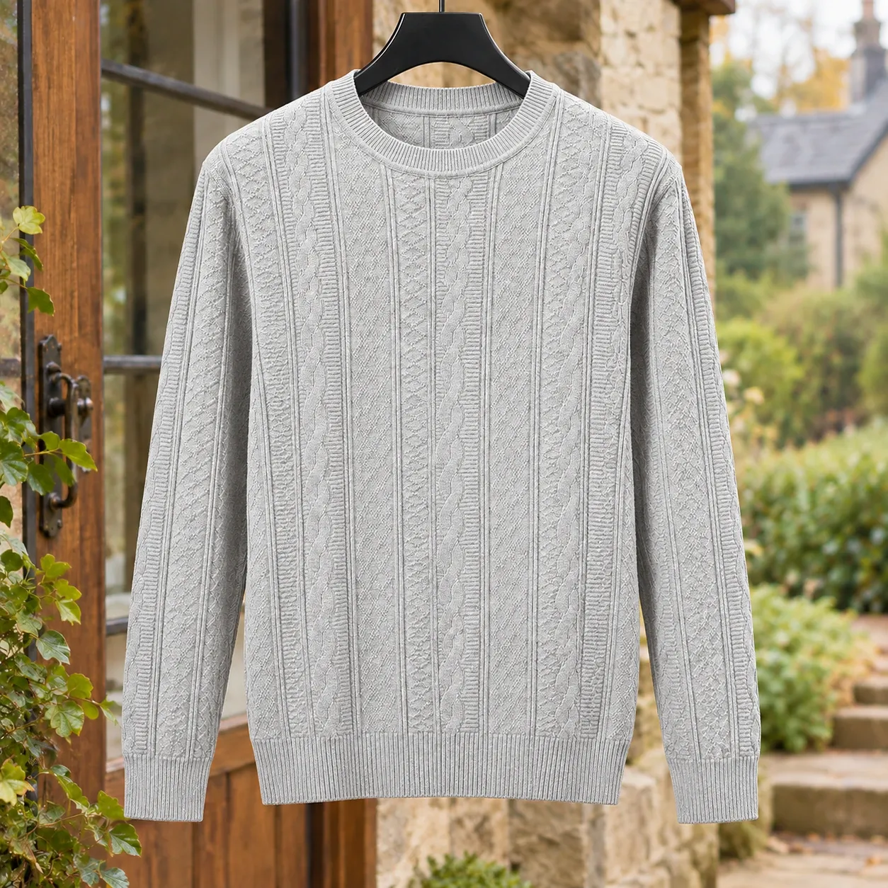 Warrick-Scott Cable Knit Sweater in Light Gray