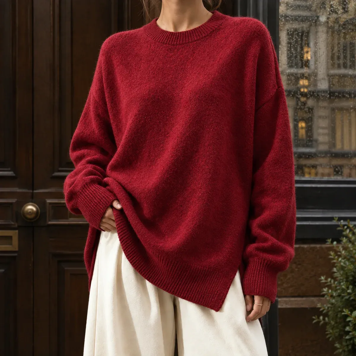 Millie Crew Neck Sweater in Wine Red