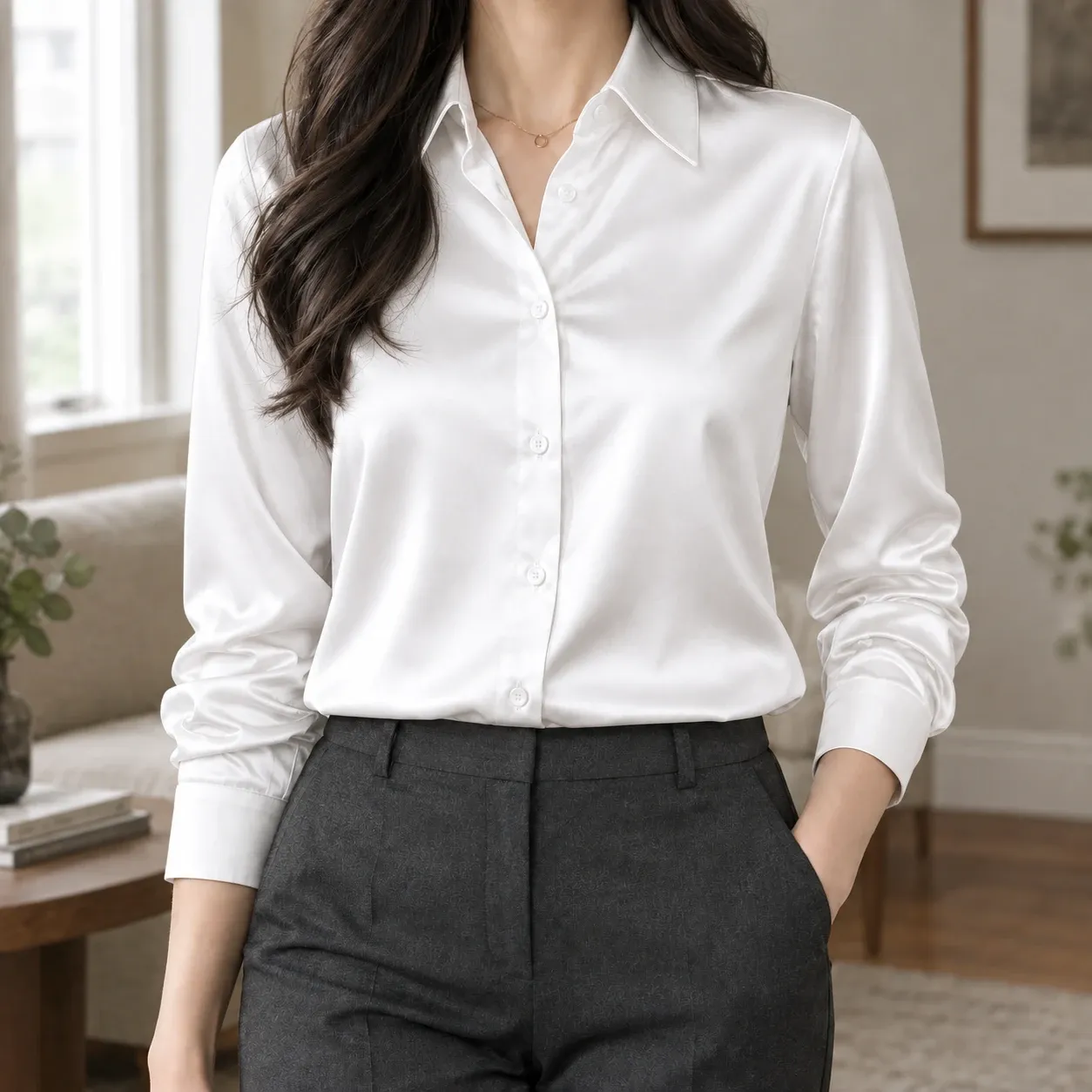 Charlotte-Belle Satin Shirt in White