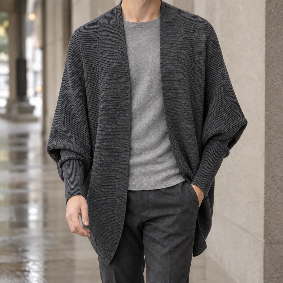 Charles-Grant Batwing Cardigan in Gray