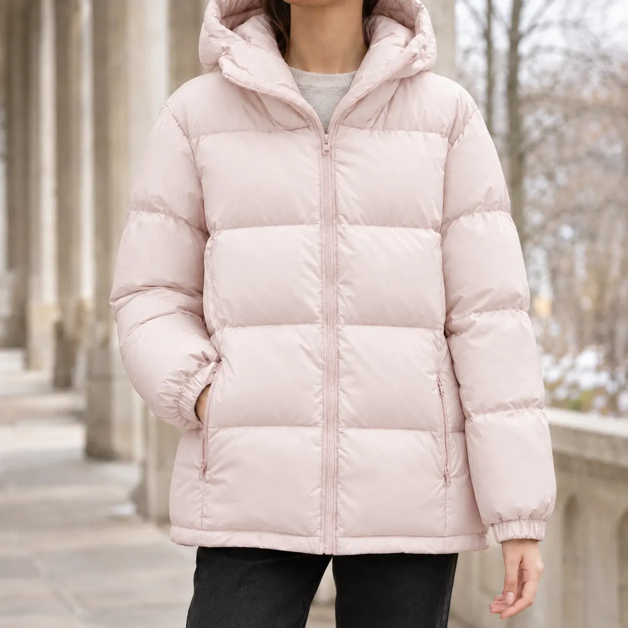 Sienna Hooded Puffer Jacket in Light Pink