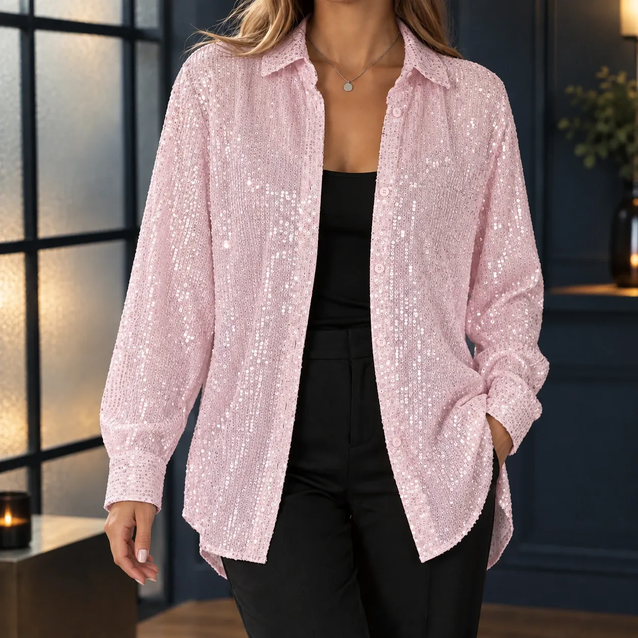 Zenobia-Kate Sequin Shirt in Pink