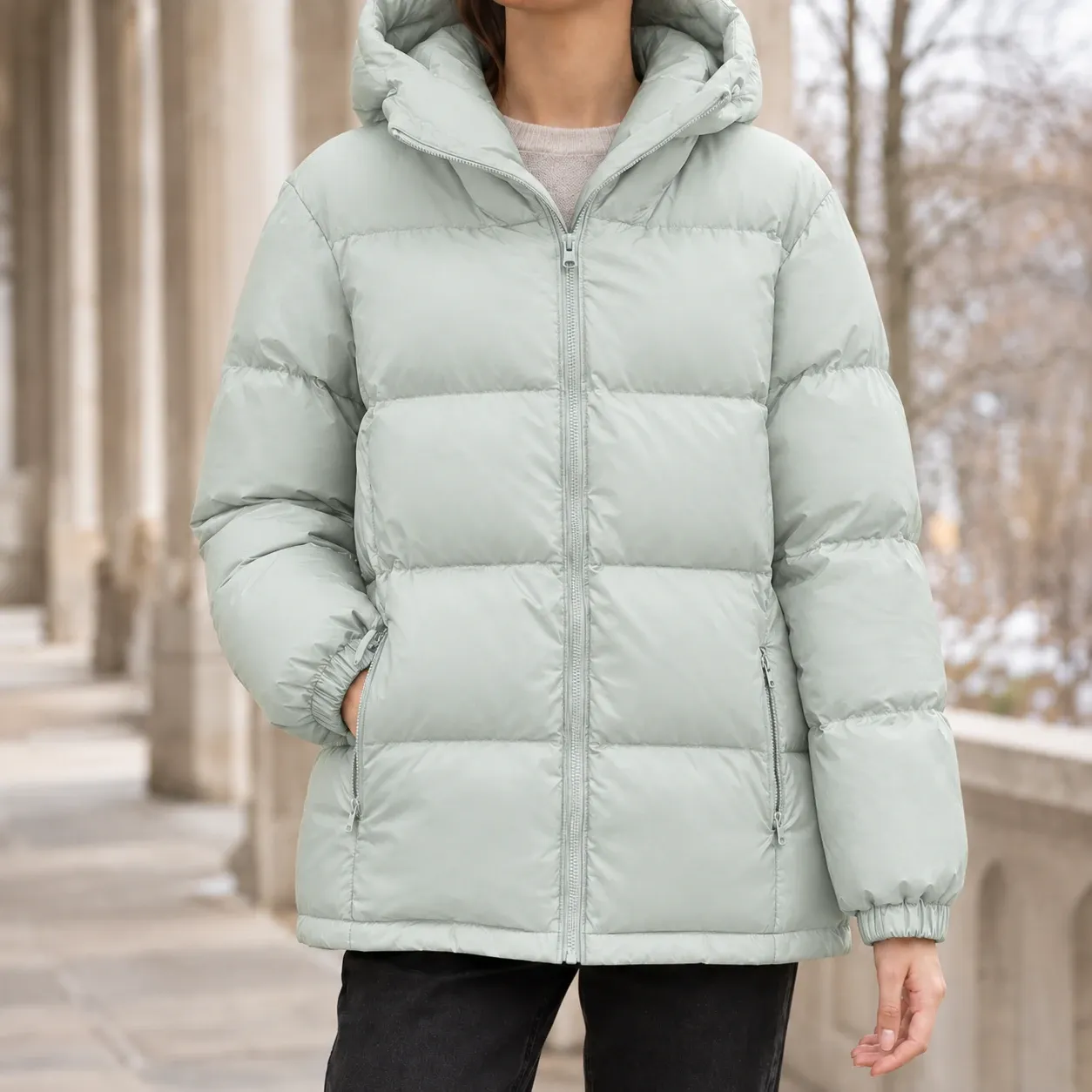 Sienna Hooded Puffer Jacket in Light Green