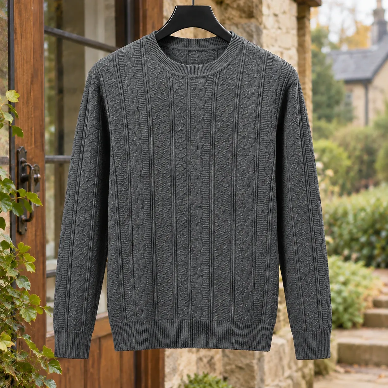 Warrick-Scott Cable Knit Sweater in Dark Gray