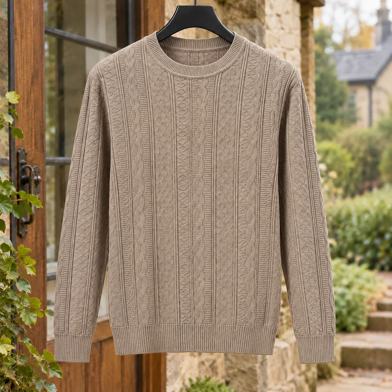 Warrick-Scott Cable Knit Sweater in Khaki