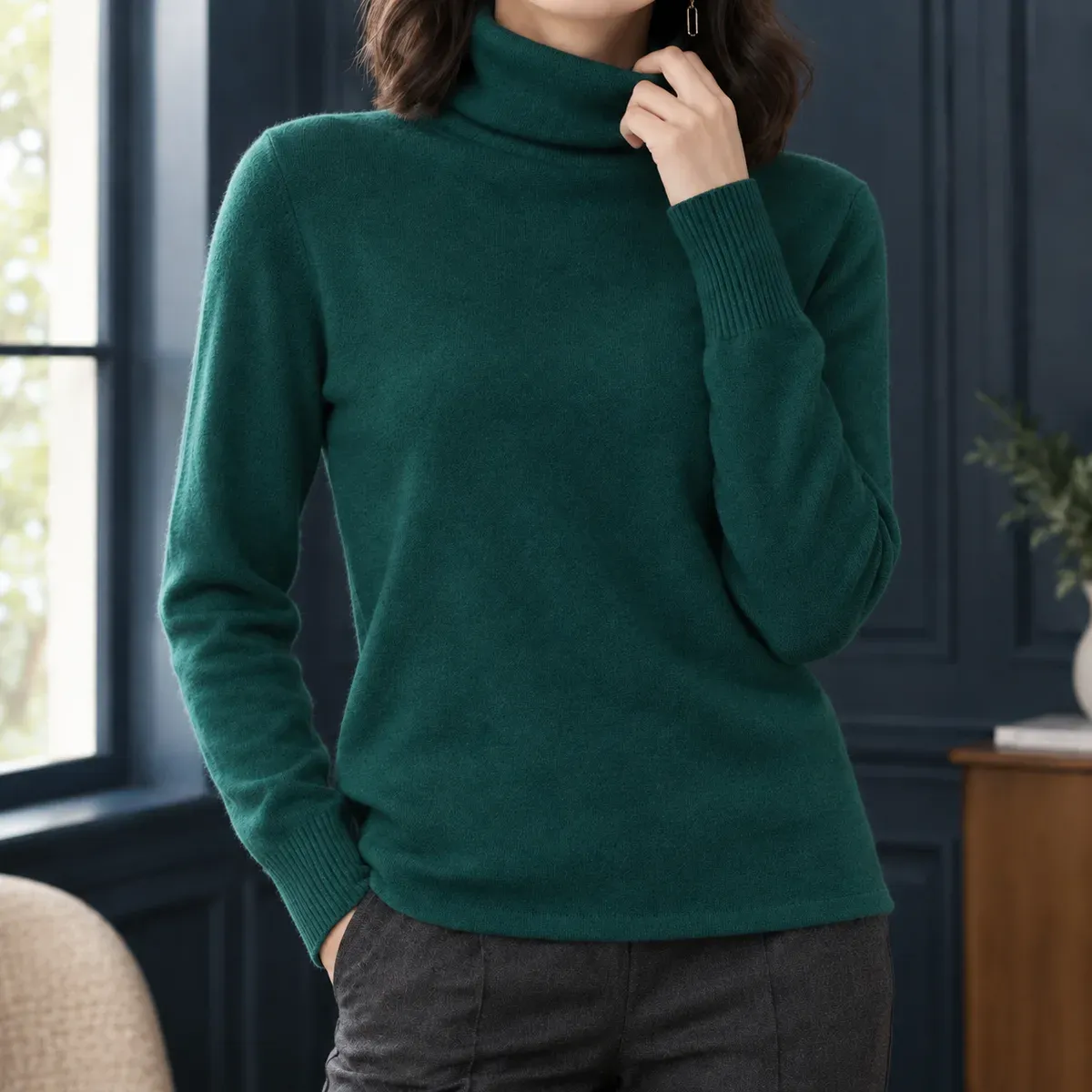 Chloe Turtleneck Sweater in Dark Green