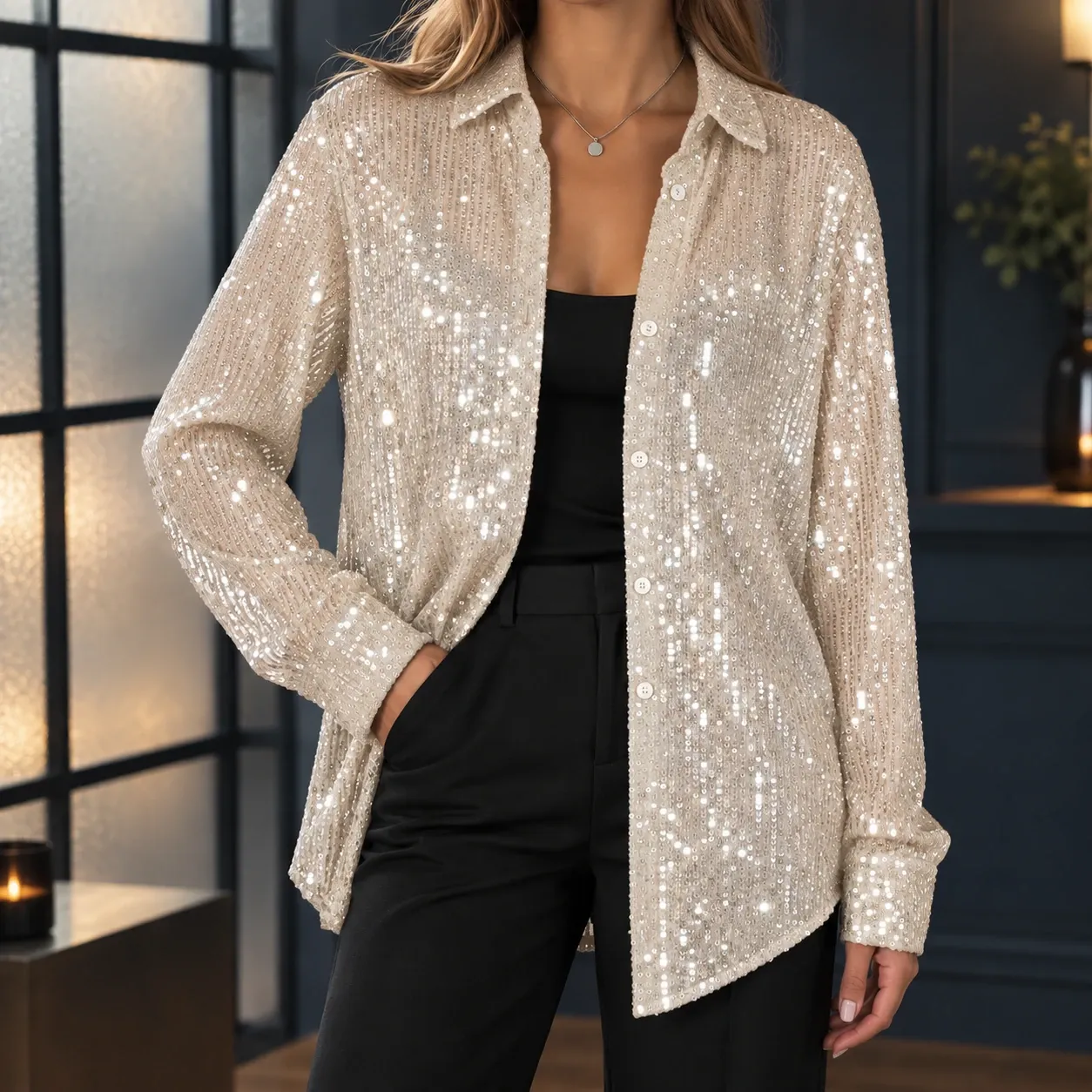 Zenobia-Kate Sequin Shirt in Apricot Gold