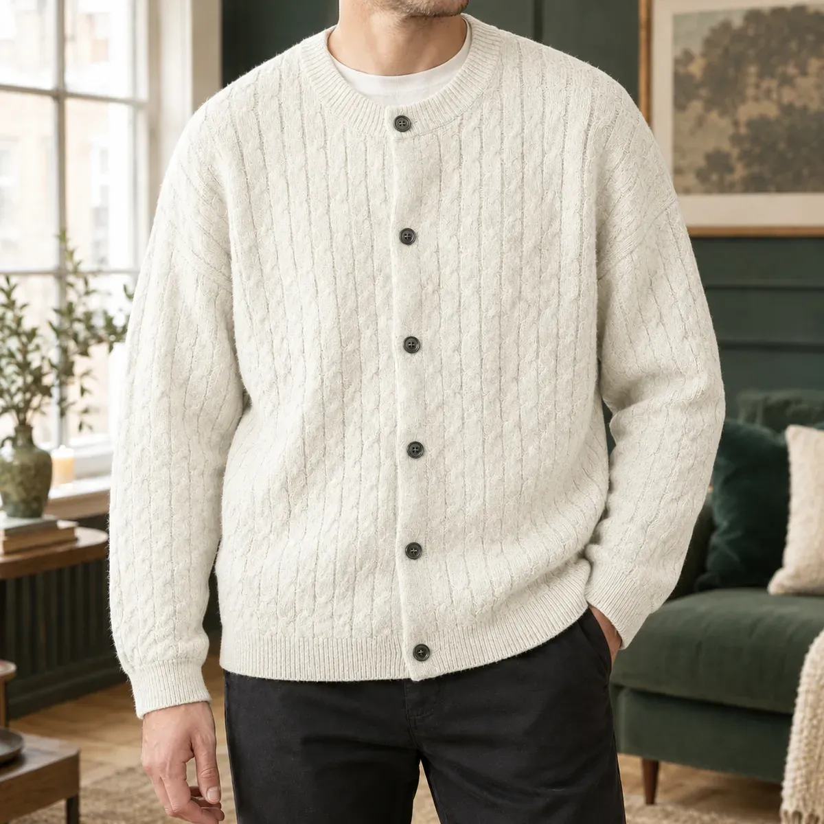 Adam-Reid Cable Cardigan in White