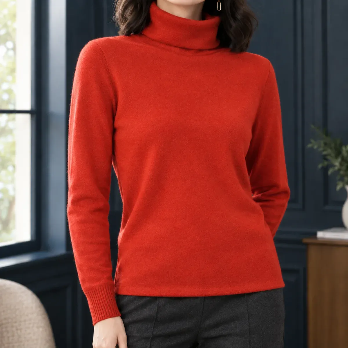 Chloe Turtleneck Sweater in Cinnabar Red